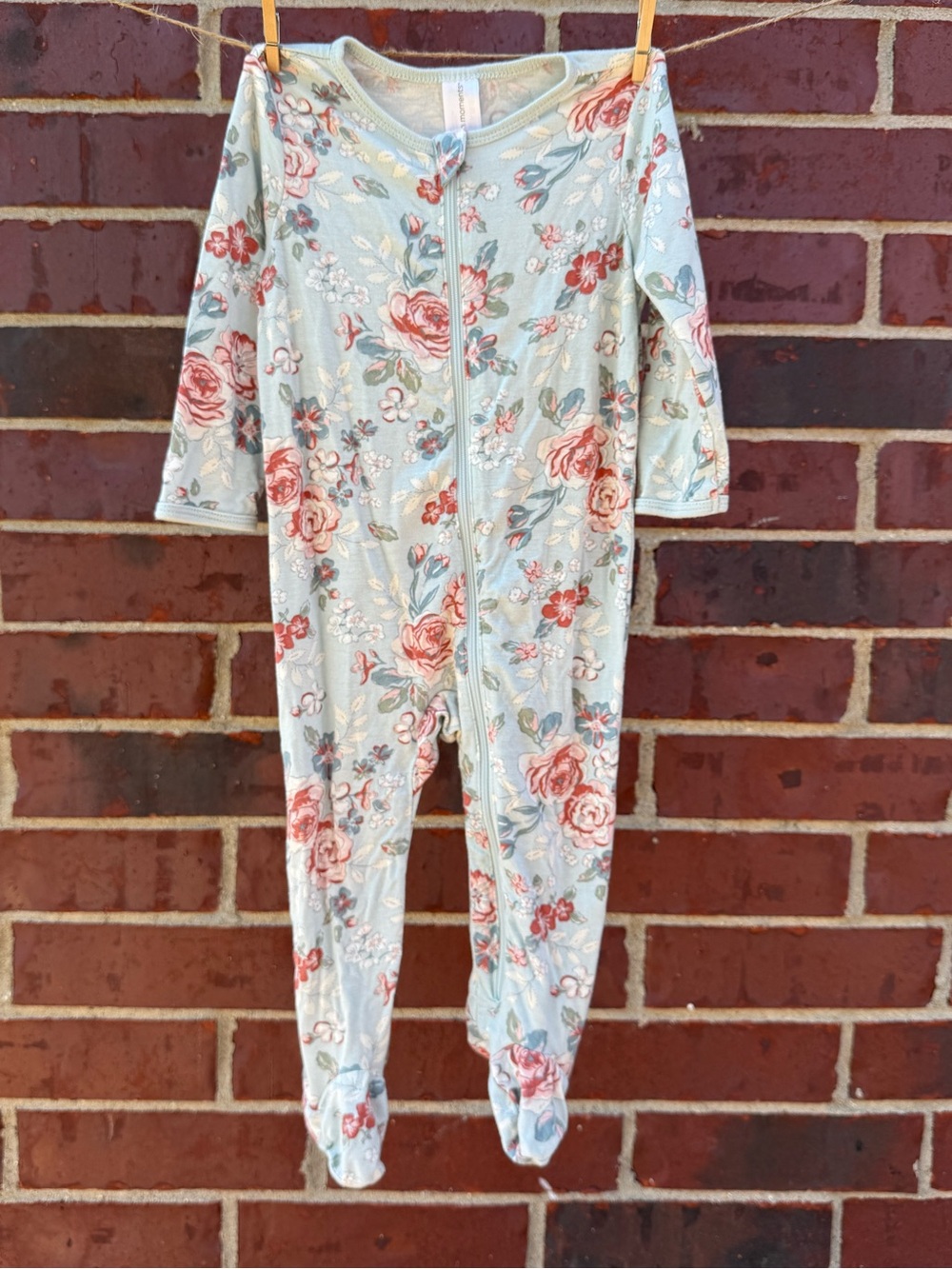 Floral Light Blue Baby Footed One-Piece